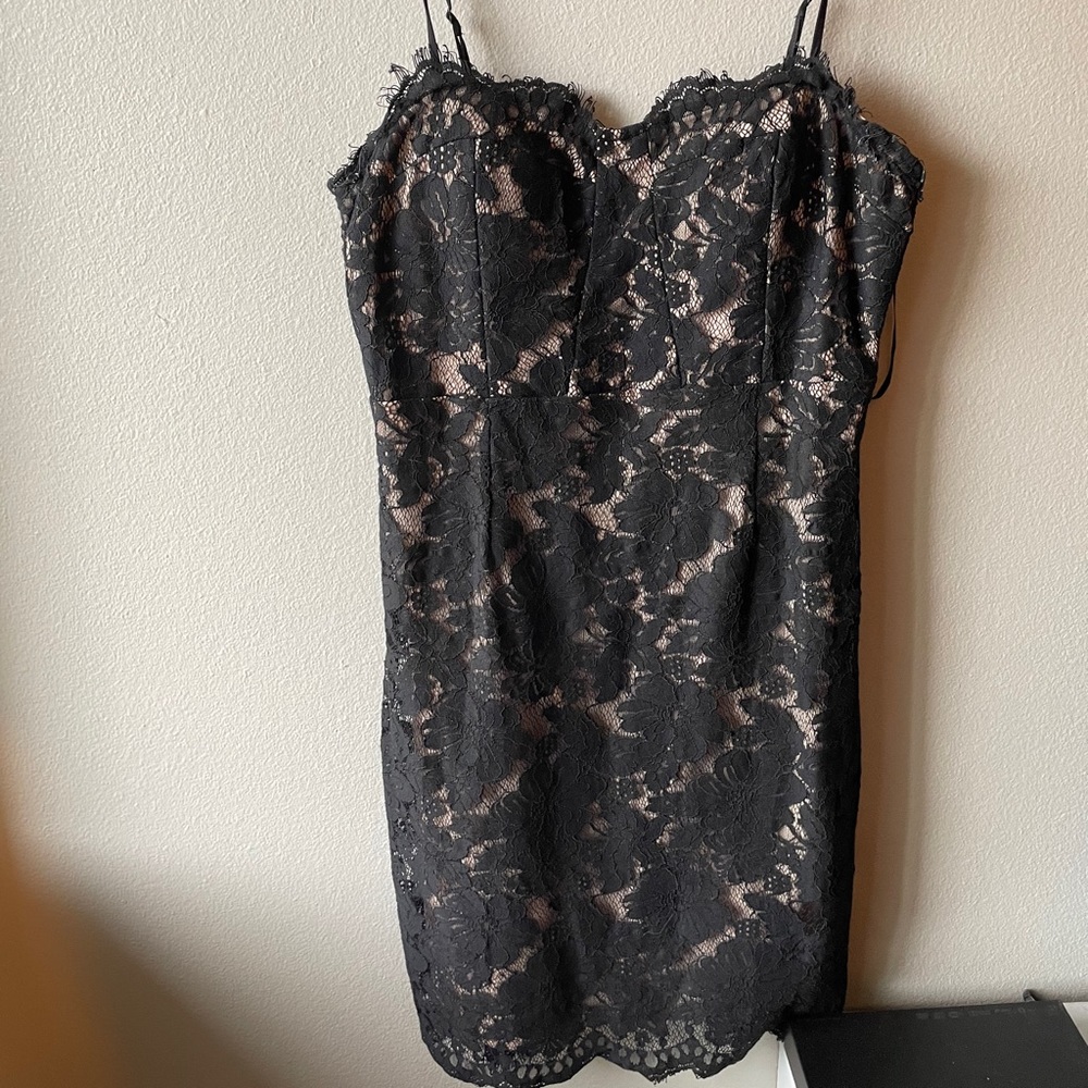 Nude dress with black lace
